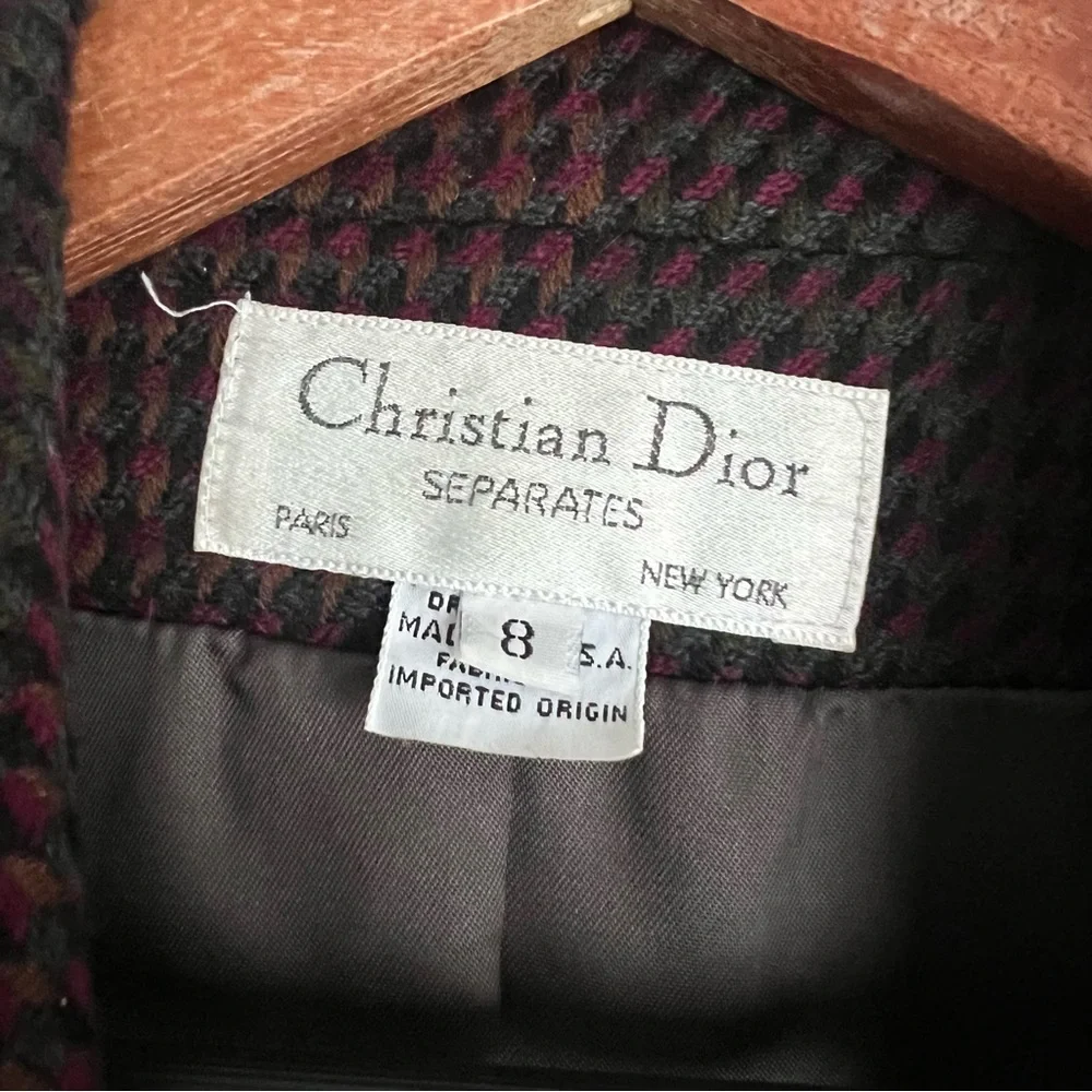 Vintage Christian Dior Women’s Wool Plaid Blazer Size 8 Dark Red